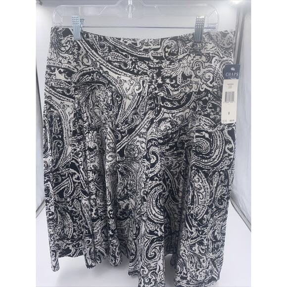 Chaps Dresses & Skirts - Chaps Women's Circle Skirt Size 8 Floral Paisley Black White 100% Cotton Zip Up